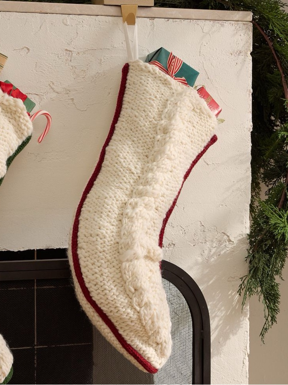 West Elm Maren Knit Stocking Red Trim